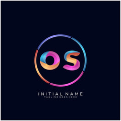 Initial letter OS curve rounded logo, gradient vibrant colorful glossy colors on black background