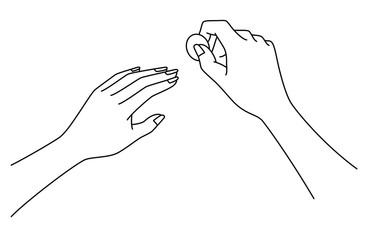  コインで削る女性の手元