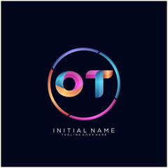 Initial letter OT curve rounded logo, gradient vibrant colorful glossy colors on black background