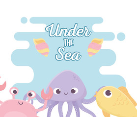 fish octopus crab snails life cartoon under the sea