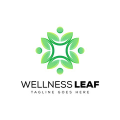 wellness leaf logo, human leaf logo design vector template