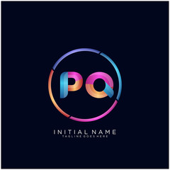 Initial letter PQ curve rounded logo, gradient vibrant colorful glossy colors on black background