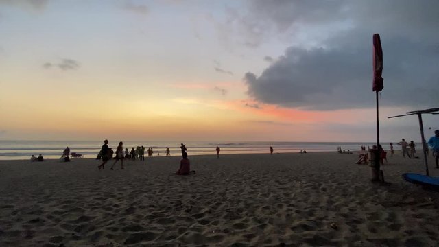 BALI, INDONSIA. 2019 Dec 10th. Beautiful Sunset Beach with Crowded People, Bali Island