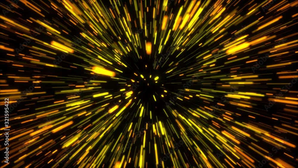 Poster 3d rendering hyper jump into another galaxy. speed of light, neon glowing rays in motion, movement t