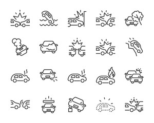 set of car accident icons, crash, steal, insurance, vehicle