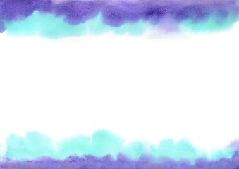 Abstract blue ocean and purple watercolor hand painting background for decoration on about magical and beauty fashion artwork.