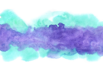 Fototapeta na wymiar Abstract blue ocean and purple watercolor hand painting background for decoration on about magical and beauty fashion artwork.