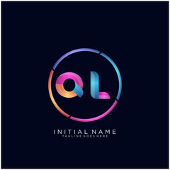 Initial letter QL curve rounded logo, gradient vibrant colorful glossy colors on black background