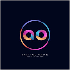 Initial letter QO curve rounded logo, gradient vibrant colorful glossy colors on black background