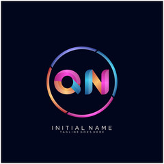 Initial letter QN curve rounded logo, gradient vibrant colorful glossy colors on black background