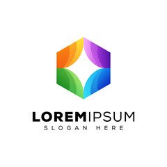 colorful star hexagon logo, abstract hexagon logo design