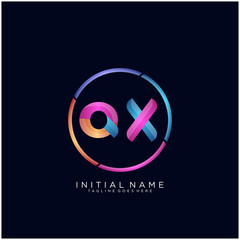 Initial letter QX curve rounded logo, gradient vibrant colorful glossy colors on black background