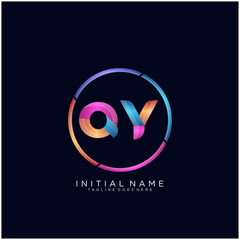 Initial letter QY curve rounded logo, gradient vibrant colorful glossy colors on black background