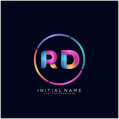 Initial letter RD curve rounded logo, gradient vibrant colorful glossy colors on black background