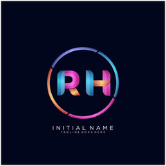 Initial letter RH curve rounded logo, gradient vibrant colorful glossy colors on black background