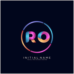 Initial letter RO curve rounded logo, gradient vibrant colorful glossy colors on black background