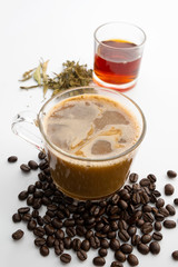 Hot coffee and hot tea on a white background