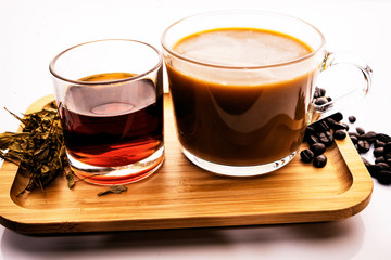 Hot coffee and hot tea on a white background