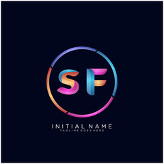 Initial letter SF curve rounded logo, gradient vibrant colorful glossy colors on black background