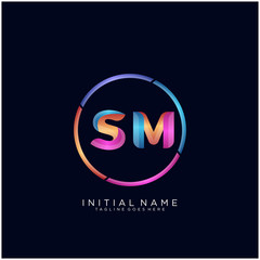 Initial letter SM curve rounded logo, gradient vibrant colorful glossy colors on black background
