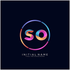 Initial letter SO curve rounded logo, gradient vibrant colorful glossy colors on black background