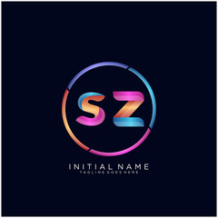Initial letter SZ curve rounded logo, gradient vibrant colorful glossy colors on black background