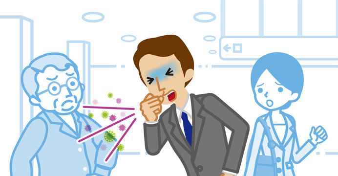 Coughing Businessman And Annoyed People - Spread Virus Concept Art