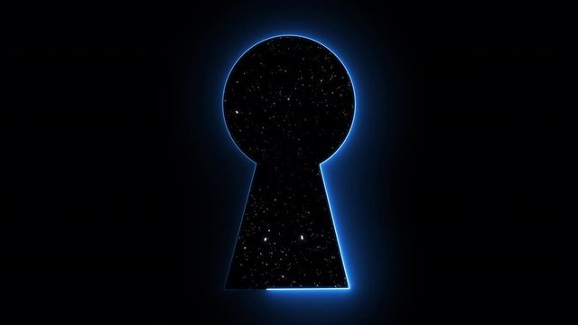 Neon keyhole with stars, computer graphics abstract background, 3D rendering