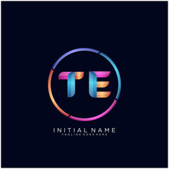 Initial letter TE curve rounded logo, gradient vibrant colorful glossy colors on black background