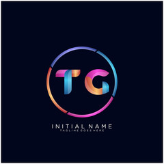 Obraz premium Initial letter TG curve rounded logo, gradient vibrant colorful glossy colors on black background