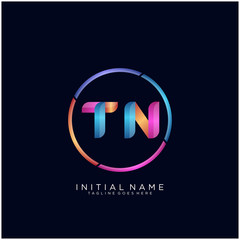 Initial letter TN curve rounded logo, gradient vibrant colorful glossy colors on black background