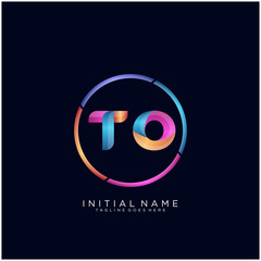 Initial letter TO curve rounded logo, gradient vibrant colorful glossy colors on black background