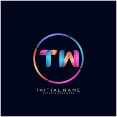 Initial letter TW curve rounded logo, gradient vibrant colorful glossy colors on black background