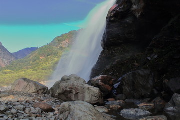 scenic jang waterfalls or jang waterfalls is also known as bong bong falls and one of the best tourist place in tawang in arunachal pradesh, india