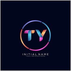 Initial letter TY curve rounded logo, gradient vibrant colorful glossy colors on black background