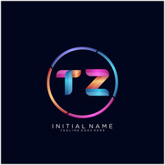 Initial letter TZ curve rounded logo, gradient vibrant colorful glossy colors on black background