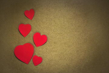 Red heart top view decoration Valentine's day  Love on brown background