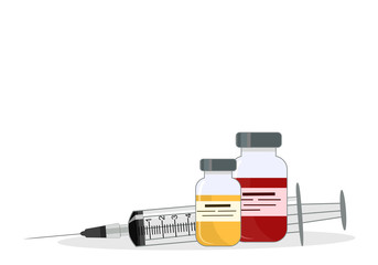 Medical syringe with red liquid isolated on white background. 