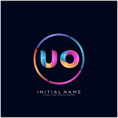 Initial letter UO curve rounded logo, gradient vibrant colorful glossy colors on black background