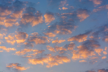 Low Angle View Of Cloud Sky During Sunrise. Beautiful clouds and sky.