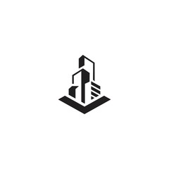 Building or real estate logo template. Skyscrapers in a hexagonal shape background