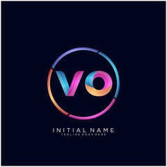 Initial letter VO curve rounded logo, gradient vibrant colorful glossy colors on black background