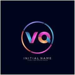 Initial letter VQ curve rounded logo, gradient vibrant colorful glossy colors on black background