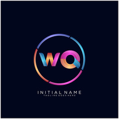 Initial letter WQ curve rounded logo, gradient vibrant colorful glossy colors on black background