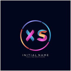 Initial letter XS curve rounded logo, gradient vibrant colorful glossy colors on black background