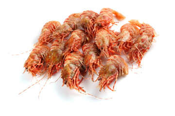Shrimps isolated on white (northern Bering shrimp)