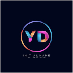 Initial letter YD curve rounded logo, gradient vibrant colorful glossy colors on black background