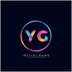 Initial letter YG curve rounded logo, gradient vibrant colorful glossy colors on black background