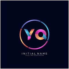Initial letter YQ curve rounded logo, gradient vibrant colorful glossy colors on black background