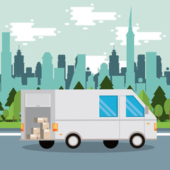 van delivery service on the city scene